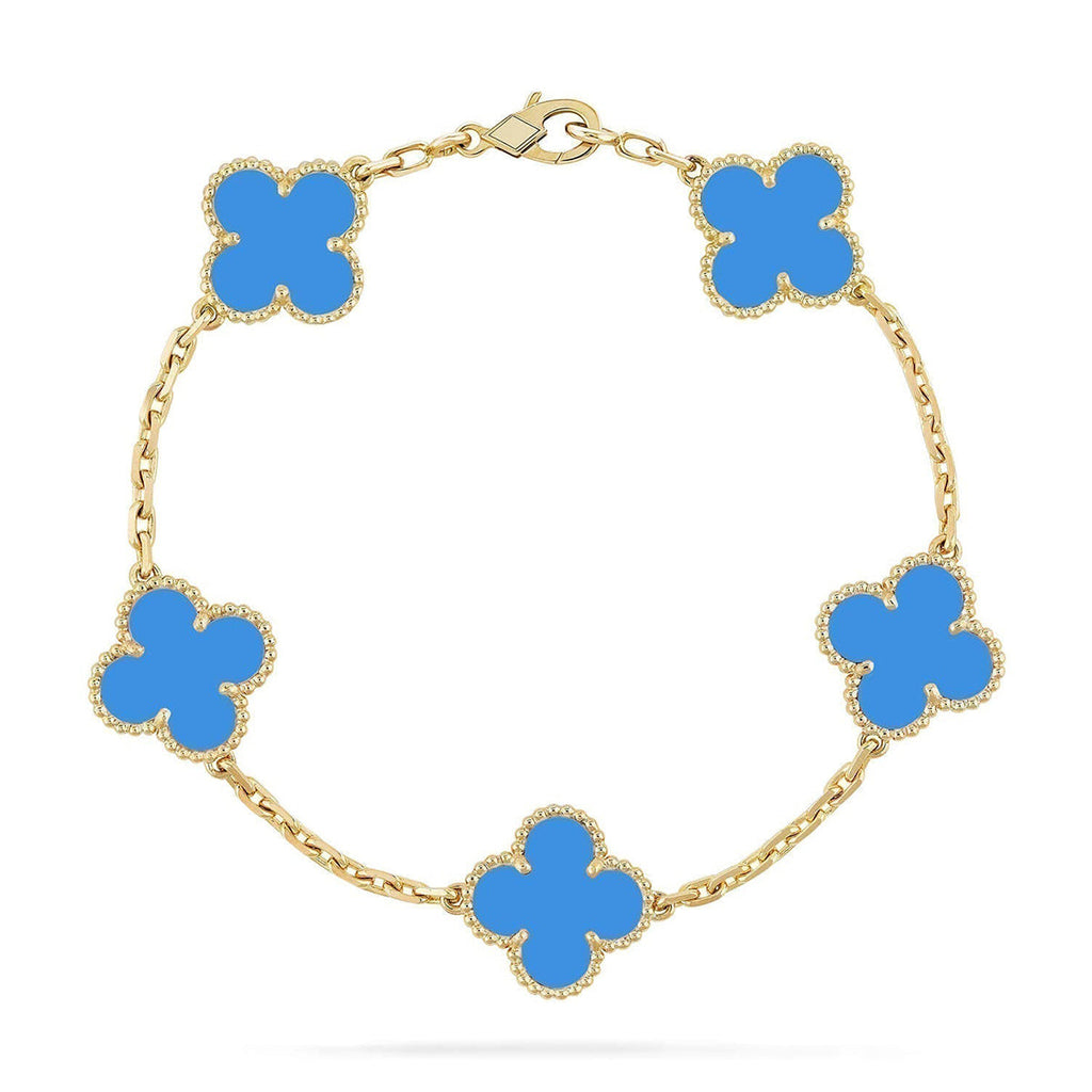 [Elowen jewels ] KOLLEKTION CLOVER 5 MOTIV ARMBAND MIT BLAUEM ACHAT
