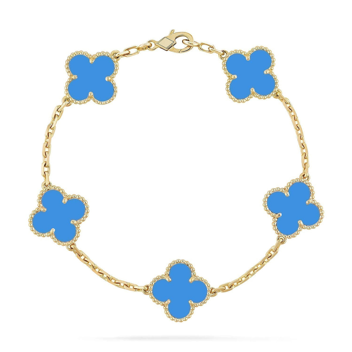 [Elowen jewels ] KOLLEKTION CLOVER 5 MOTIV ARMBAND MIT BLAUEM ACHAT