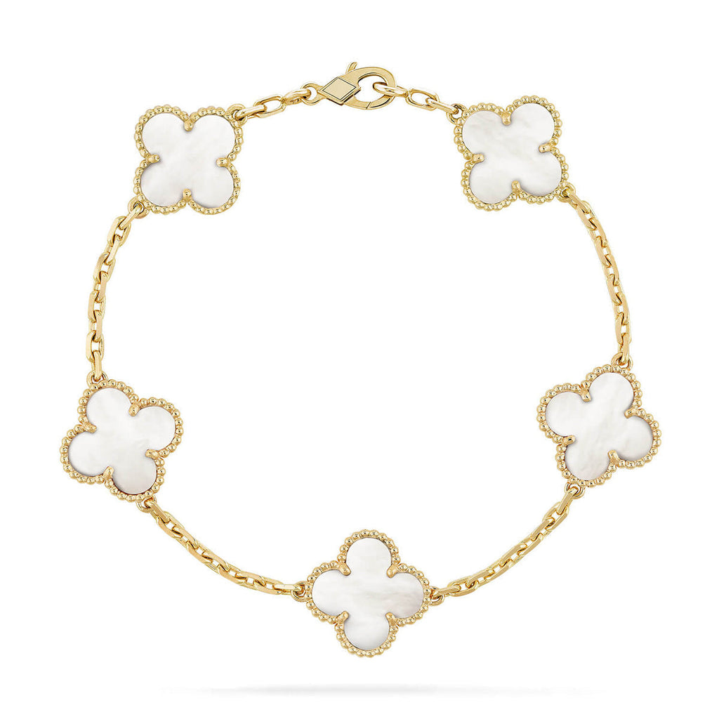 [Elowen jewels ]KOLLEKTION CLOVER WHITE PEARL MOP ARMBAND MIT 5 MOTIVEN