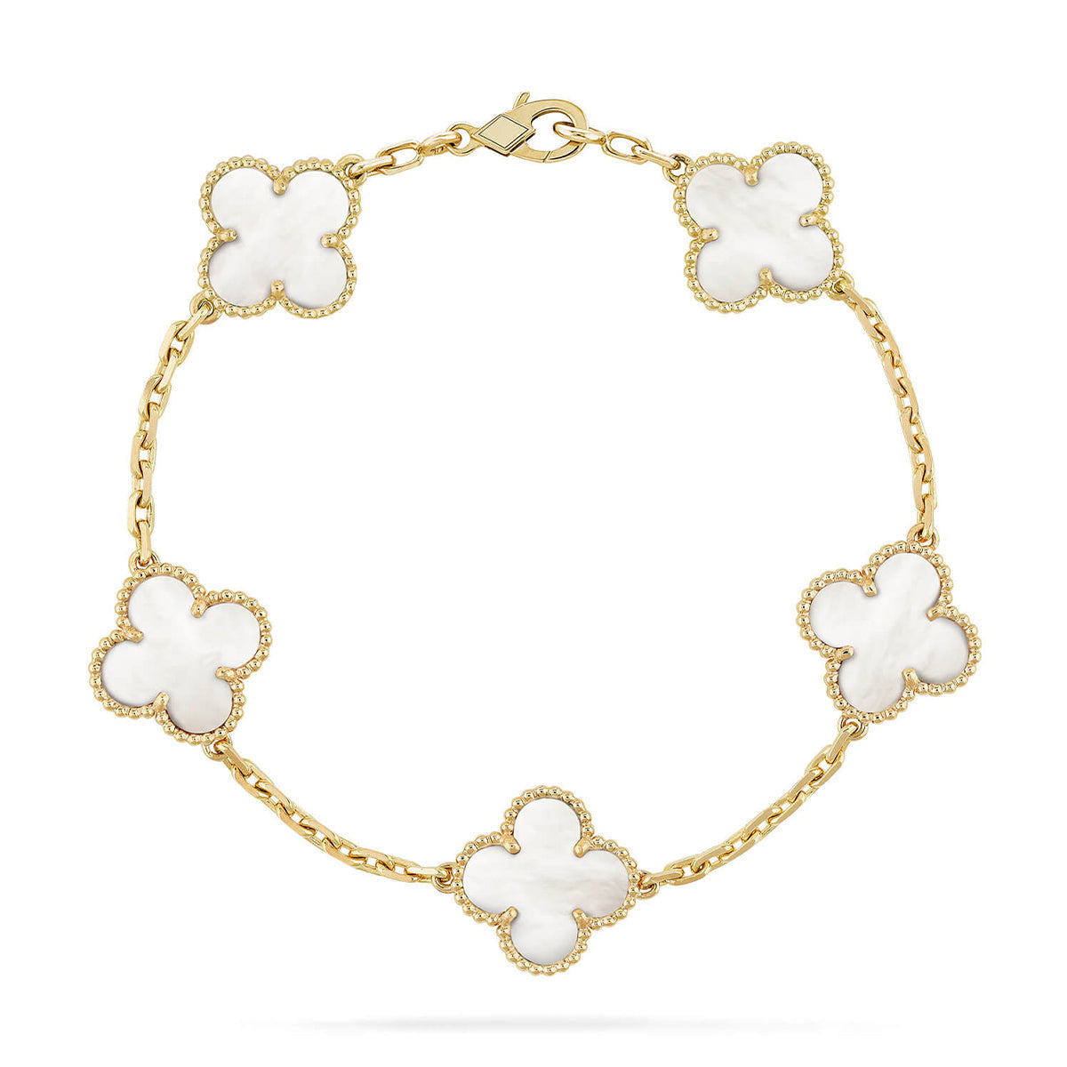 [Elowen jewels ]KOLLEKTION CLOVER WHITE PEARL MOP ARMBAND MIT 5 MOTIVEN