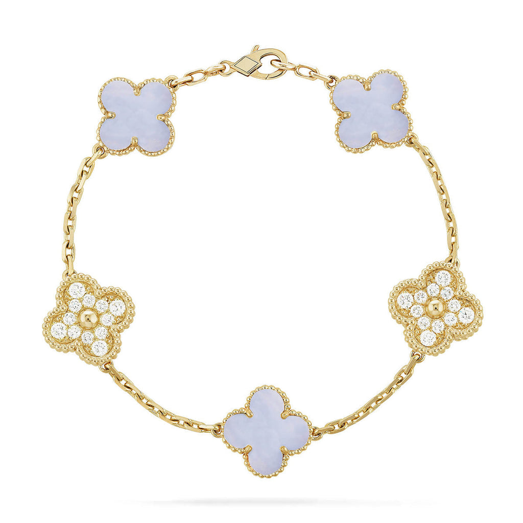 [Elowen jewels ] KOLLEKTION: CLOVER 5-MOTIV ARMBAND AUS LILA CHALCEDON