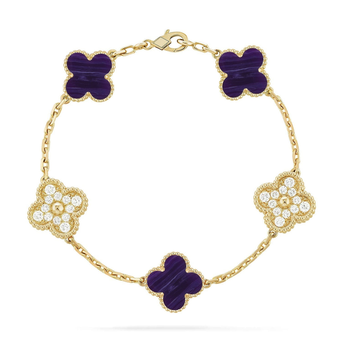 [Elowen jewels ]CLOVER ARMBAND MIT 5 MOTIVEN LILA STREIFEN KOLLEKTION
