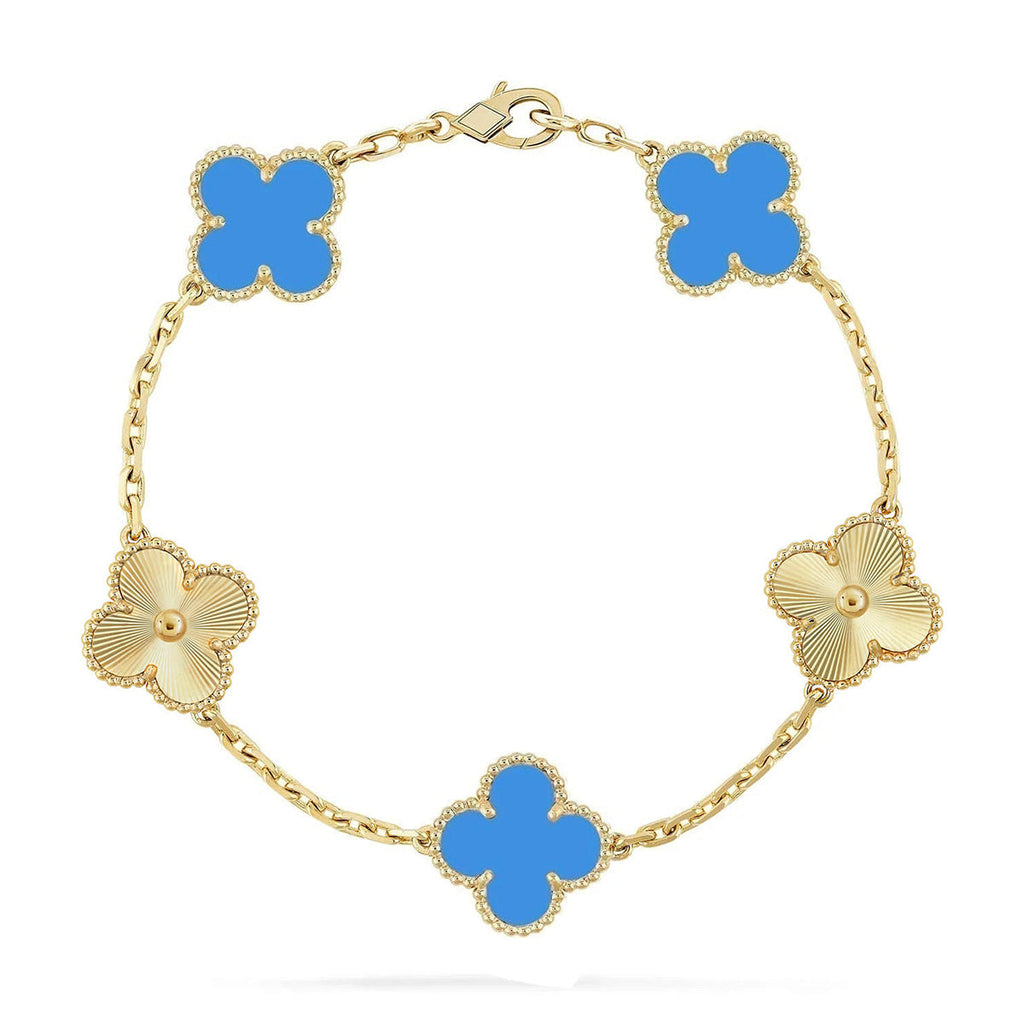 [Elowen jewels ] KOLLEKTION CLOVER 5 MOTIV ARMBAND MIT BLAUEM ACHAT