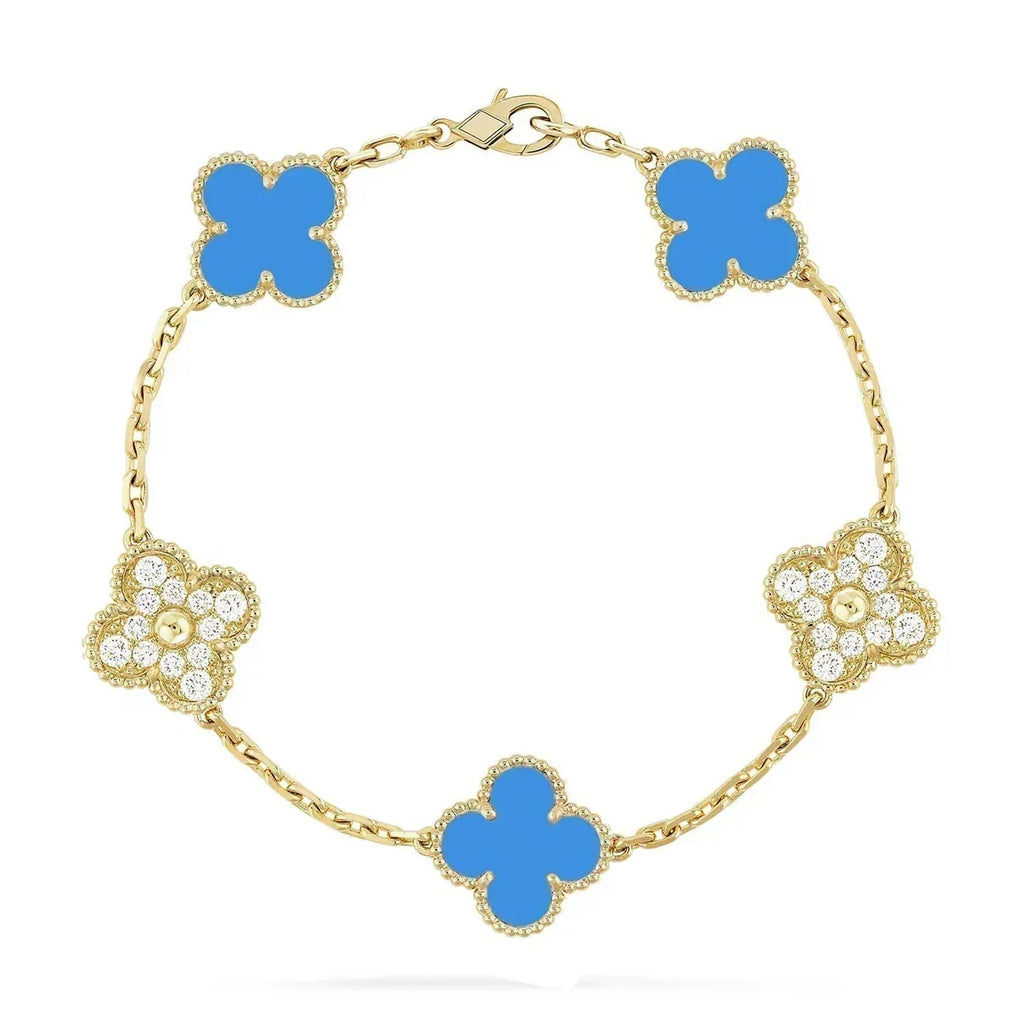 [Elowen jewels ] KOLLEKTION CLOVER 5 MOTIV ARMBAND MIT BLAUEM ACHAT