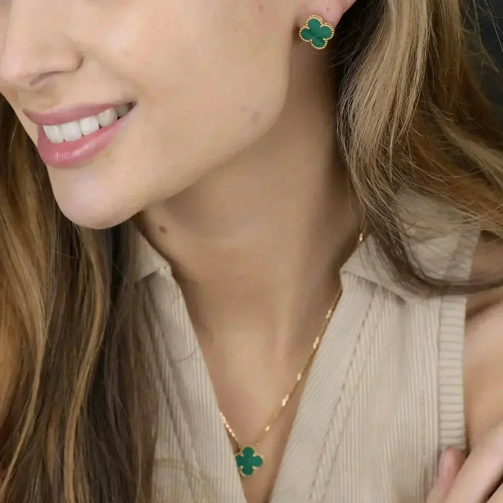 [Elowen jewels ]CLOVER MINI 9,5 MM MALACHIT OHRRINGE