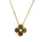 [Elowen jewels ]CLOVER 15MM DIAMOND- UND GRAU-PERLMUTT-HALSKETTE