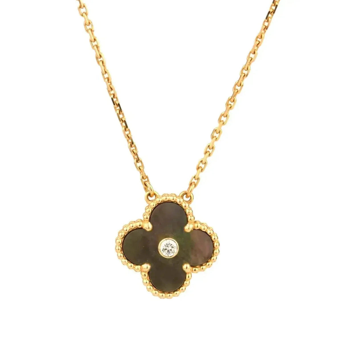 [Elowen jewels ]CLOVER 15MM DIAMOND- UND GRAU-PERLMUTT-HALSKETTE