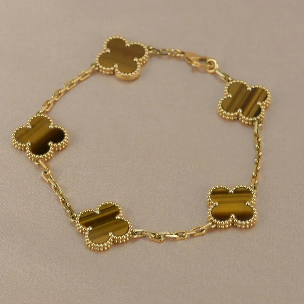 [Elowen jewels ] KOLLEKTION KLEEBLATT ARMBAND MIT 5 TIGERAUGE-MOTIVEN