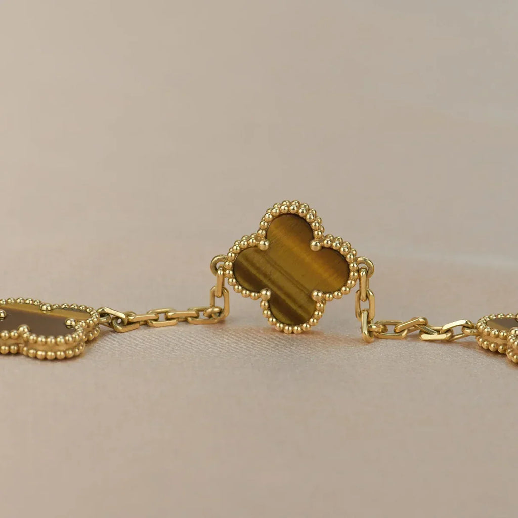 [Elowen jewels ] KOLLEKTION KLEEBLATT ARMBAND MIT 5 TIGERAUGE-MOTIVEN