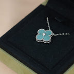 [Elowen jewels ]CLOVER 15MM DIAMANT SVRES PORZELLAN-HALSKETTE SILBER