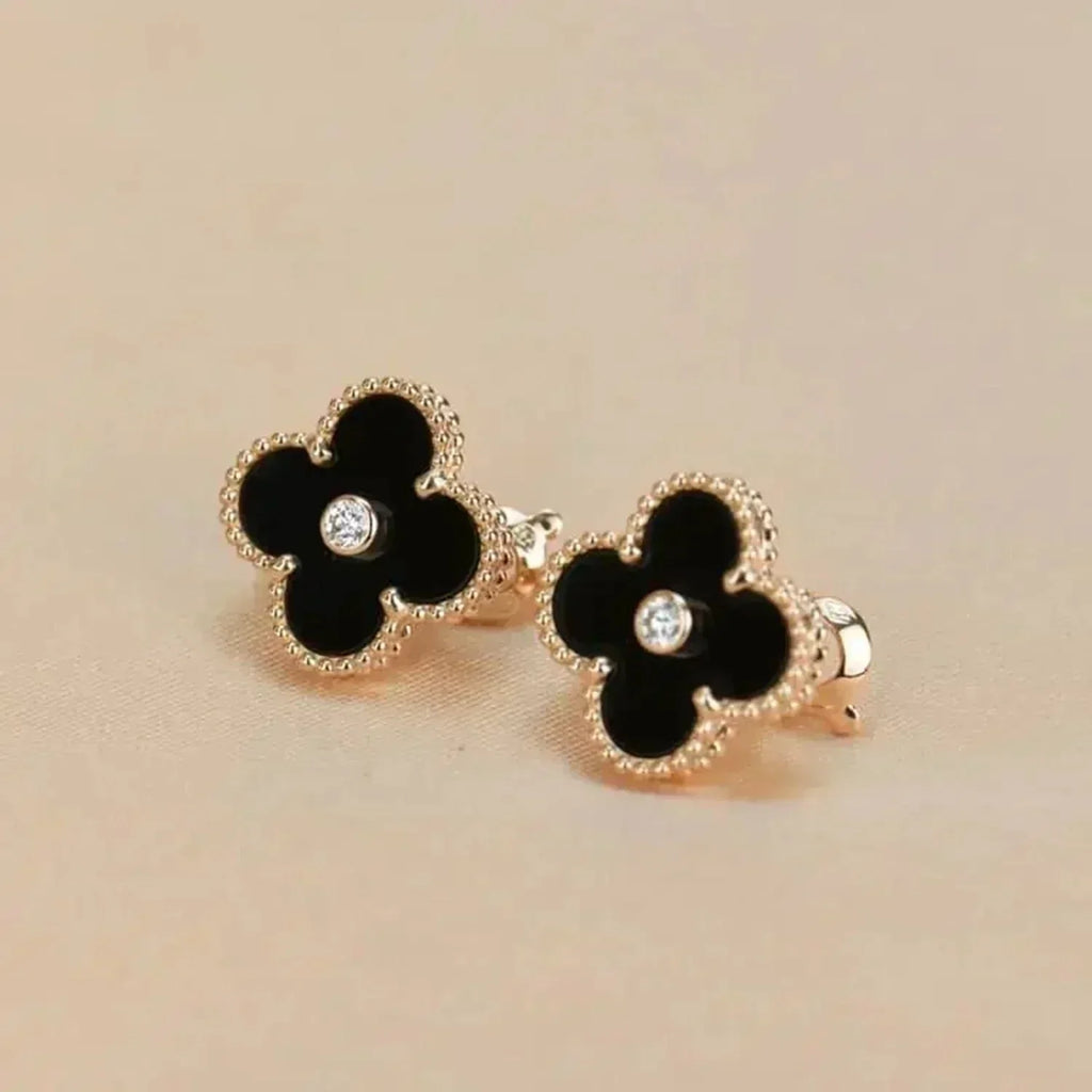 [Elowen jewels ]CLOVER MEDIUM 1 MOTIV ONYX DIAMANT OHRRINGE