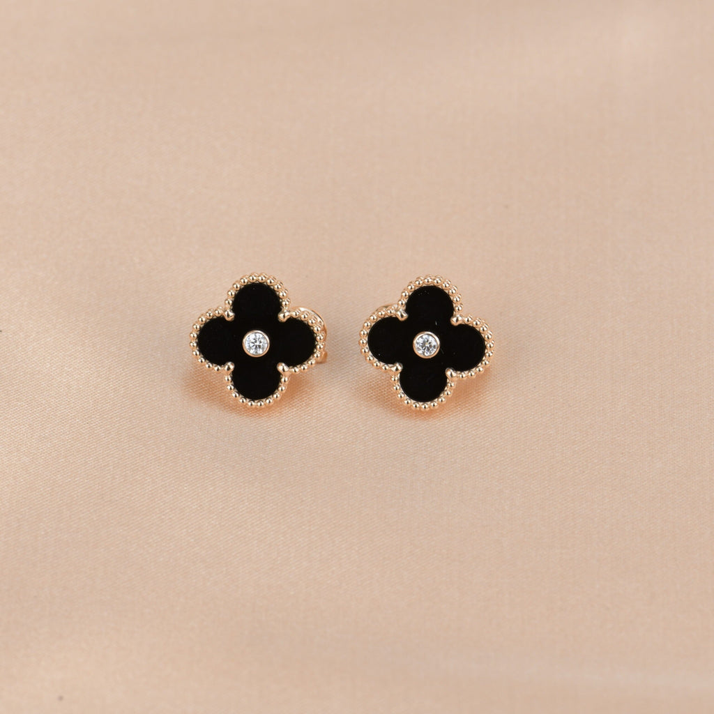 [Elowen jewels ]CLOVER MEDIUM 1 MOTIV ONYX DIAMANT OHRRINGE