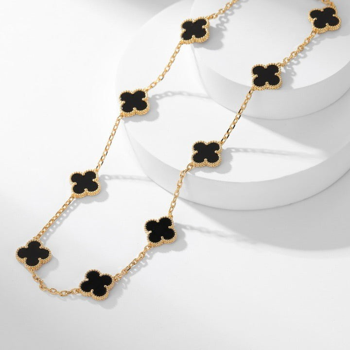 [Elowen jewels ]CLOVER HALSKETTE MIT 10 ONYX-MOTIVEN