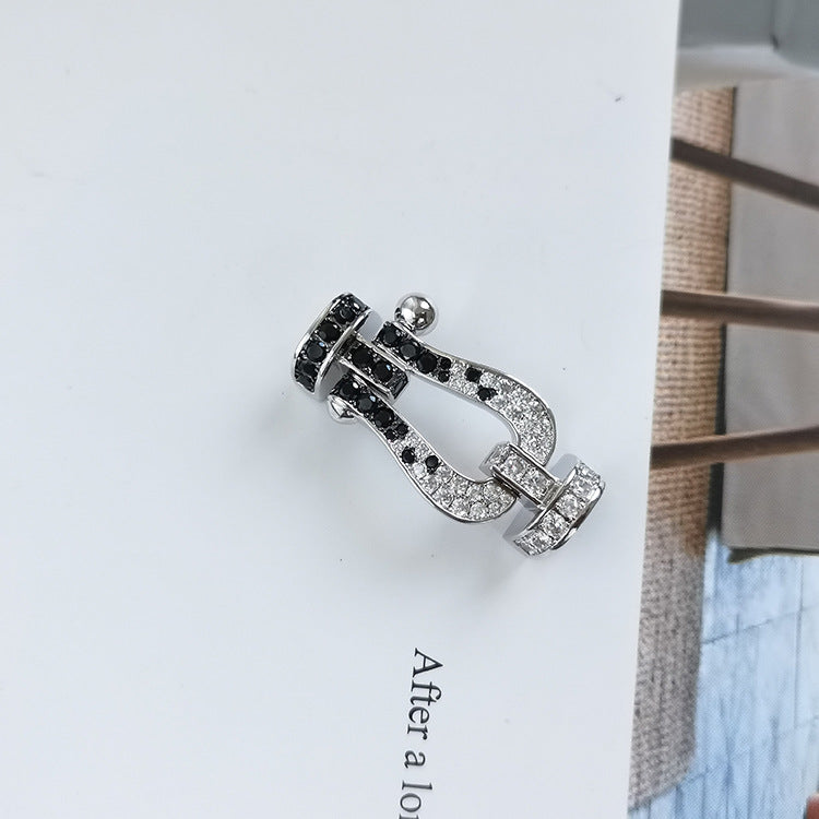 [Elowen Jewels]FORCE LARGE HORSESHOE BLACK WHITE DIAMOND BRACELET SILVER