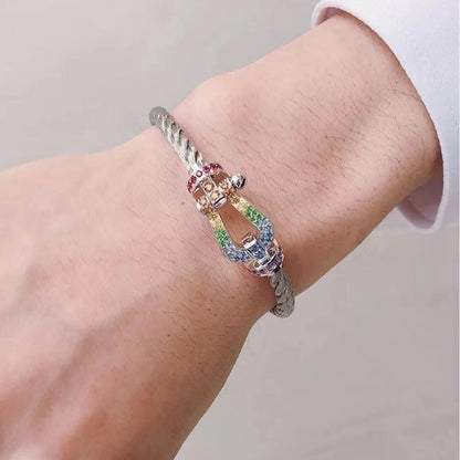 [Elowen Jewels]FORC LARGE HORSESHOE  COLORED DIAMOND BRACELET SILVER