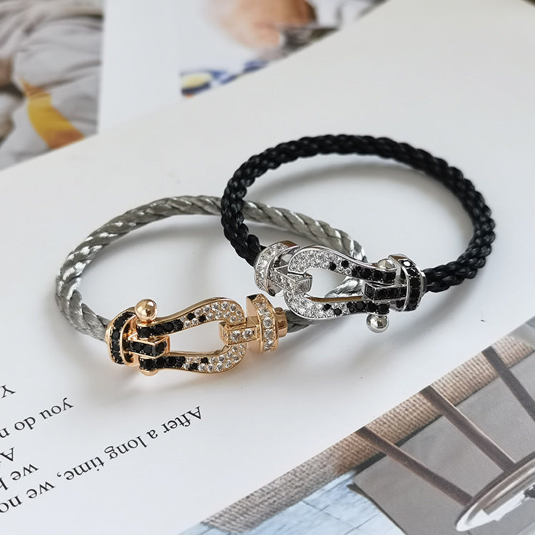 [Elowen Jewels]FORCE LARGE HORSESHOE BLACK WHITE DIAMOND BRACELET SILVER