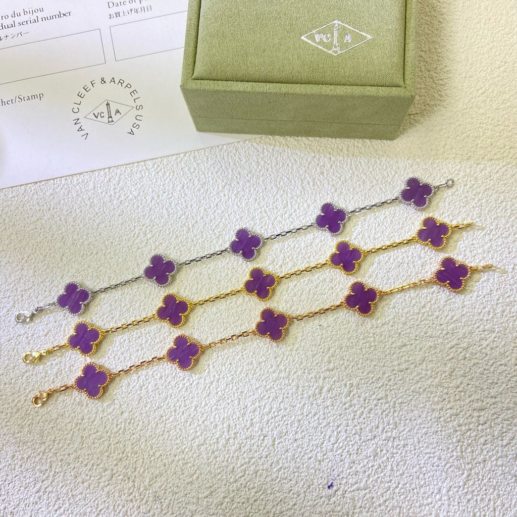 [Elowen jewels ]KLEEBLATT 5 MOTIVE ARMBAND LILA VIOLETT