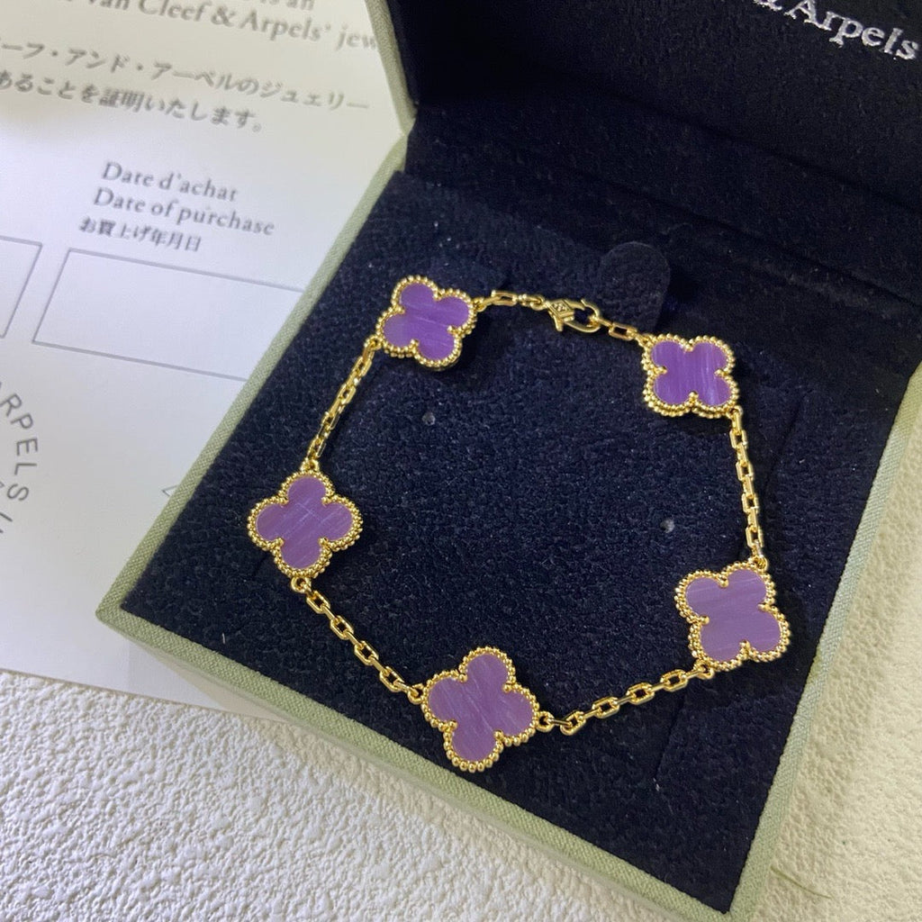 [Elowen jewels ]KLEEBLATT 5 MOTIVE ARMBAND LILA VIOLETT