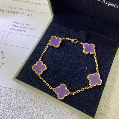 [Elowen Jewels]CLOVER  5 MOTIFS  PURPLE VIOLET BRACELET