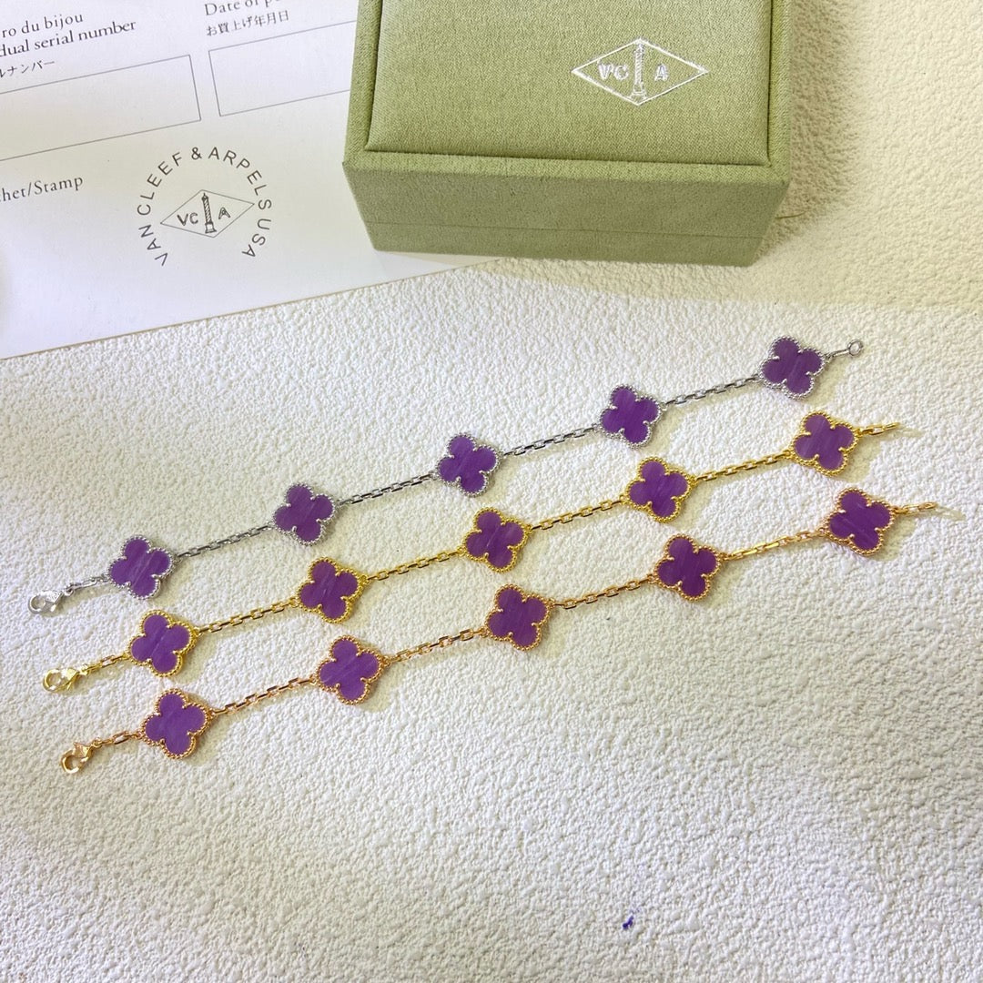 [Elowen jewels ]KLEEBLATT 5 MOTIVE ARMBAND LILA VIOLETT