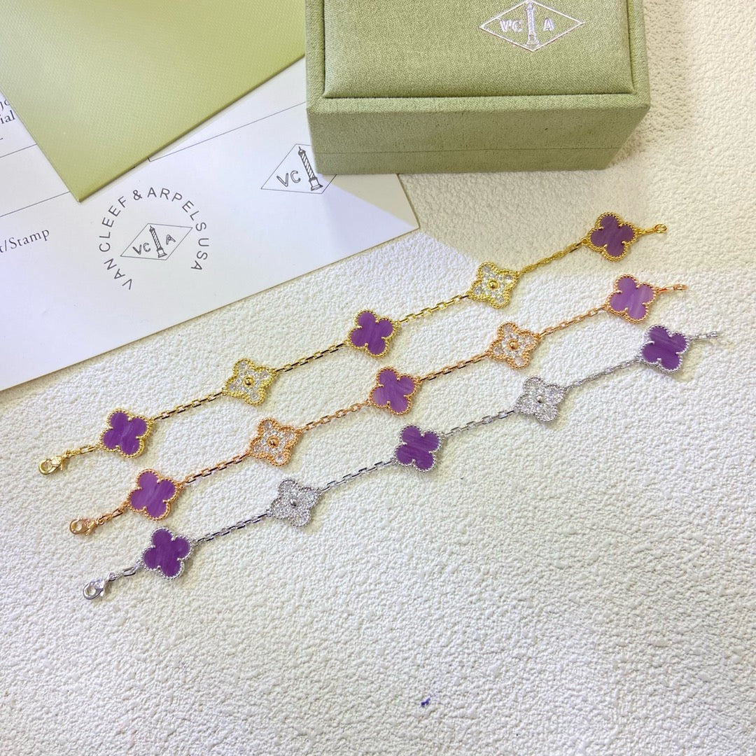 [Elowen Jewels]CLOVER  5 MOTIFS  PURPLE VIOLET DIAMOND BRACELET