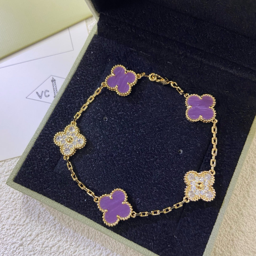 [Elowen Jewels]CLOVER  5 MOTIFS  PURPLE VIOLET DIAMOND BRACELET
