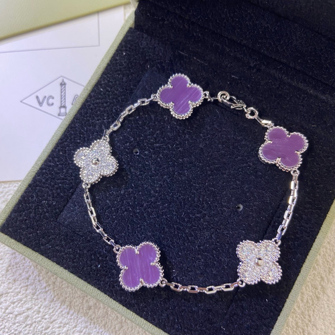 [Elowen Jewels]CLOVER  5 MOTIFS  PURPLE VIOLET DIAMOND BRACELET