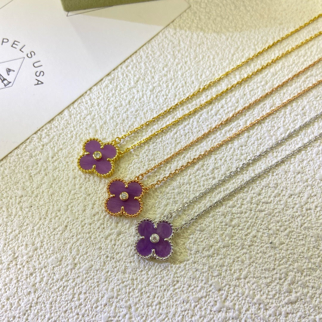 [Elowen jewels ]クローバー 15MM ダイヤモンド パープルバイオレット ネックレス