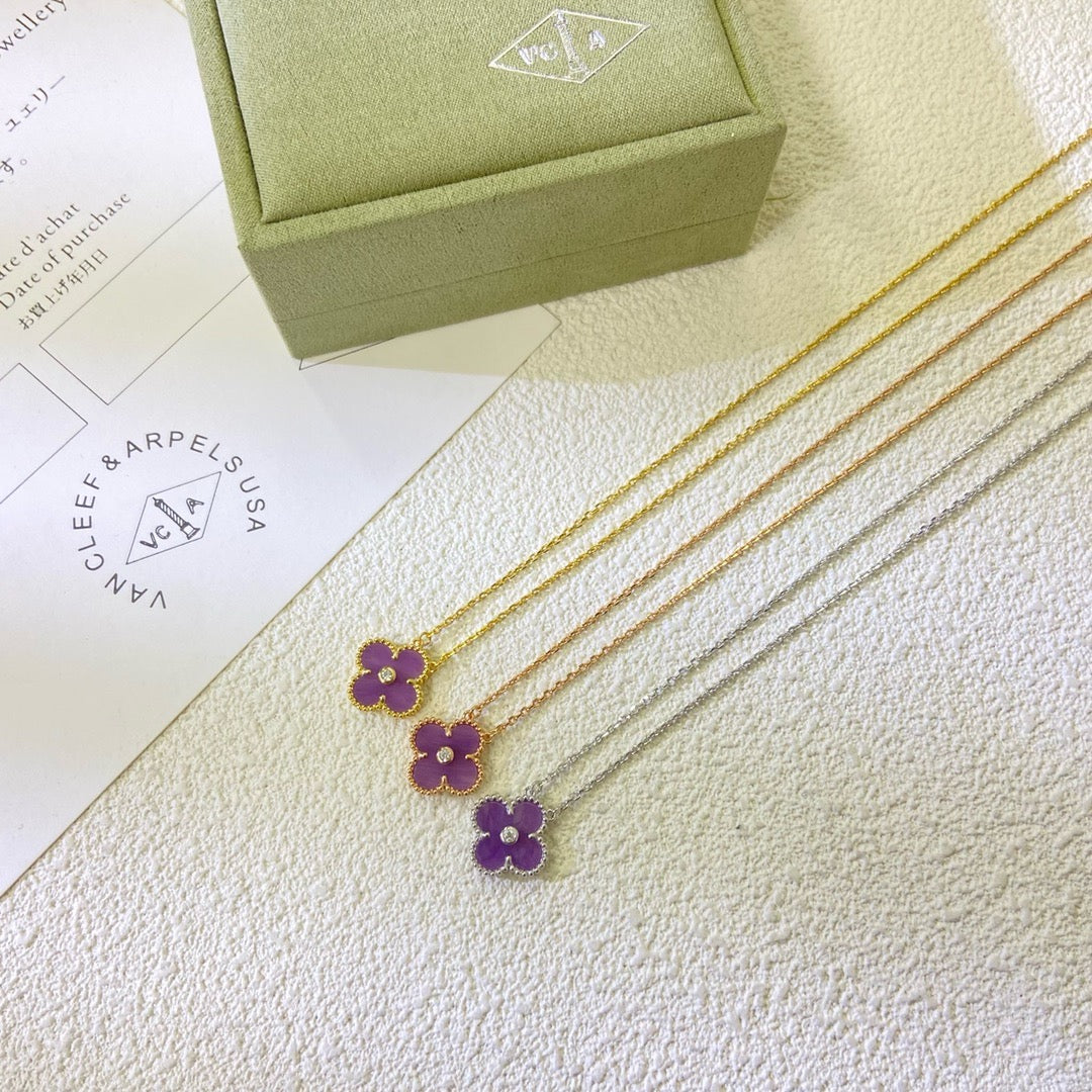 [Elowen jewels ]クローバー 15MM ダイヤモンド パープルバイオレット ネックレス