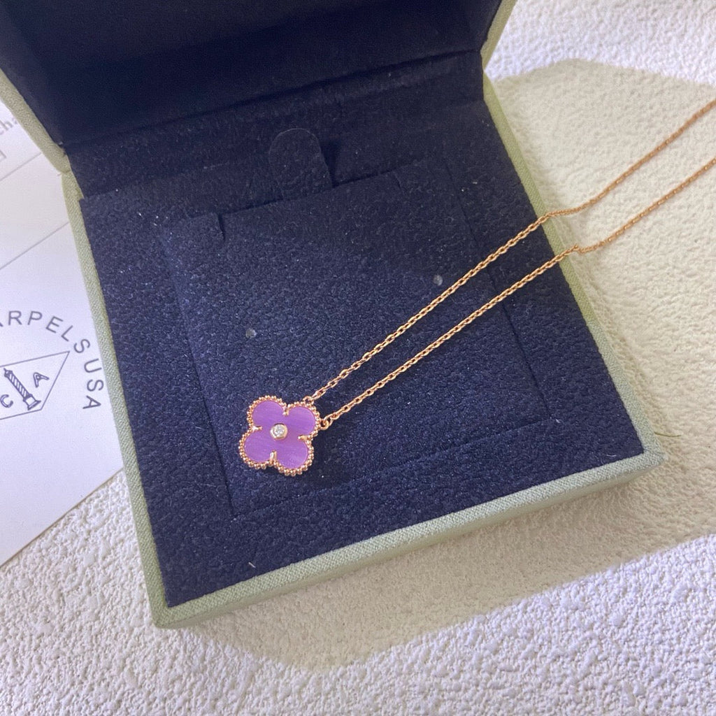 [Elowen jewels ]クローバー 15MM ダイヤモンド パープルバイオレット ネックレス