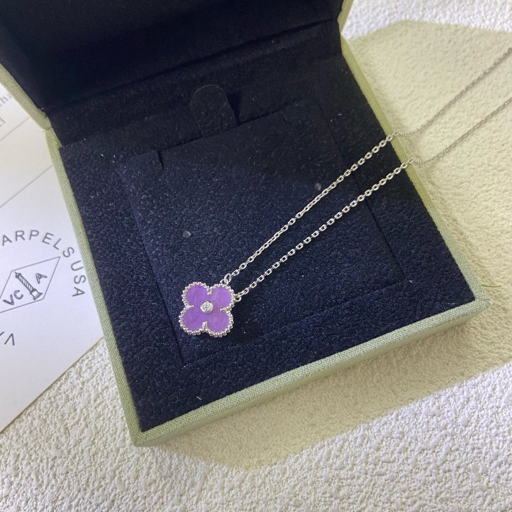 [Elowen jewels ]クローバー 15MM ダイヤモンド パープルバイオレット ネックレス