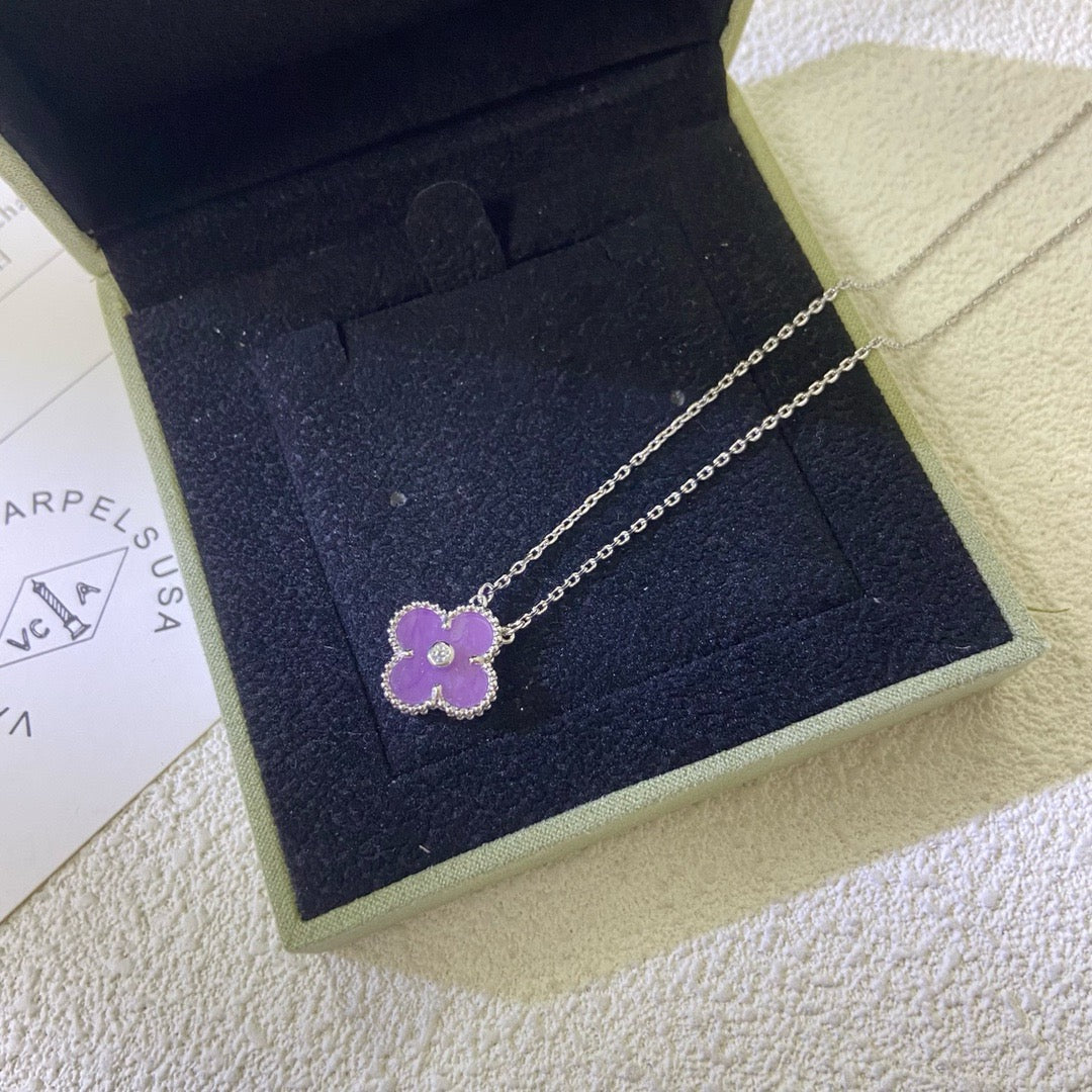 [Elowen jewels ]クローバー 15MM ダイヤモンド パープルバイオレット ネックレス