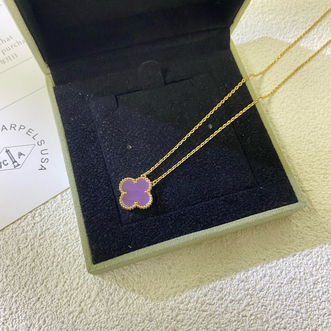 [Elowen jewels ]CLOVER 15MM  PURPLE VIOLET NECKLACE