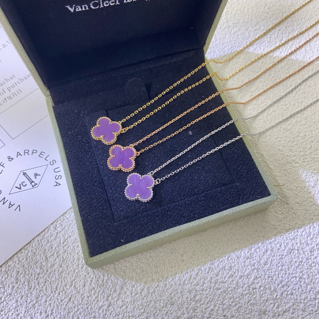 [Elowen jewels ]CLOVER 15MM  PURPLE VIOLET NECKLACE