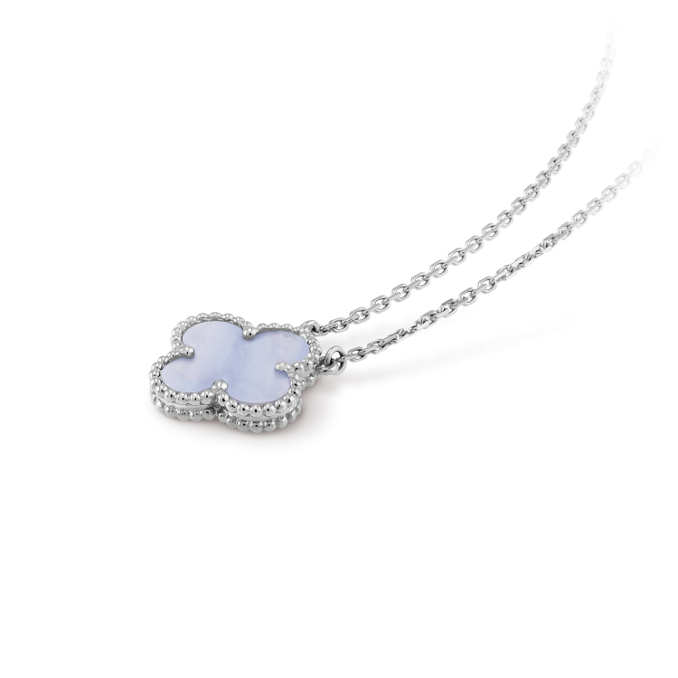 [Elowen jewels ]CLOVER 15MM BLAUES CHALCEDON-HALSKETTE SILBER