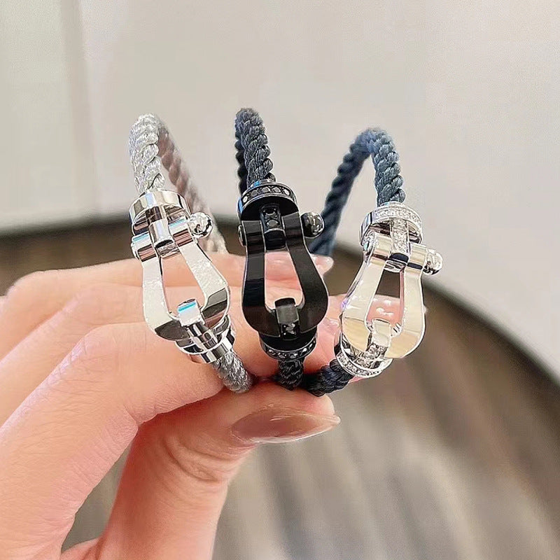 [Elowen Jewels]FORCE LARGE HORSESHOE HALF DIAMOND BRACELET SILVER