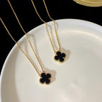 [Elowen jewels ]CLOVER 15MM BLACK ONYX SINGLE FLOWER NECKLACE