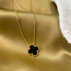 [Elowen jewels ]CLOVER 15MM BLACK ONYX SINGLE FLOWER NECKLACE