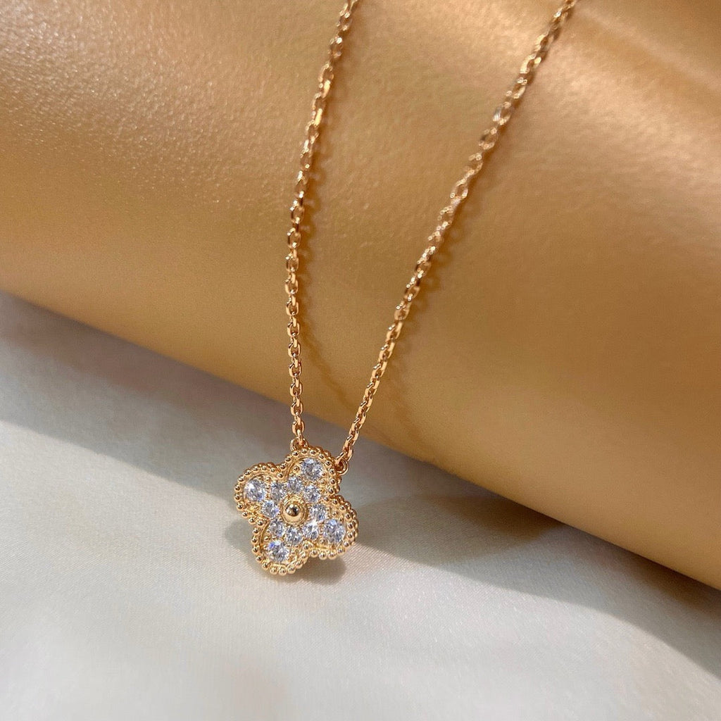 [Elowen jewels ]クローバー 15mm ダイヤモンド シングルフラワー ネックレス