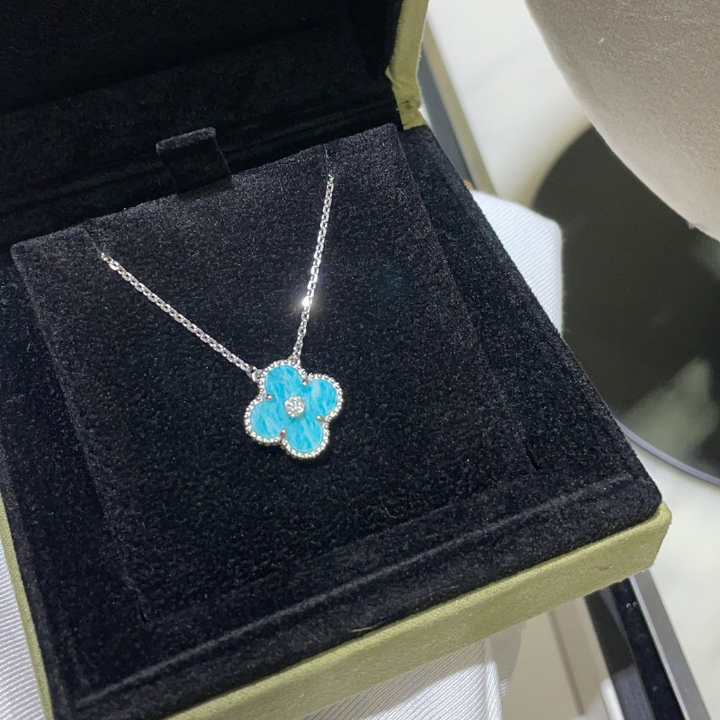 [Elowen jewels ]CLOVER 15MM DIAMANT SVRES PORZELLAN-HALSKETTE SILBER