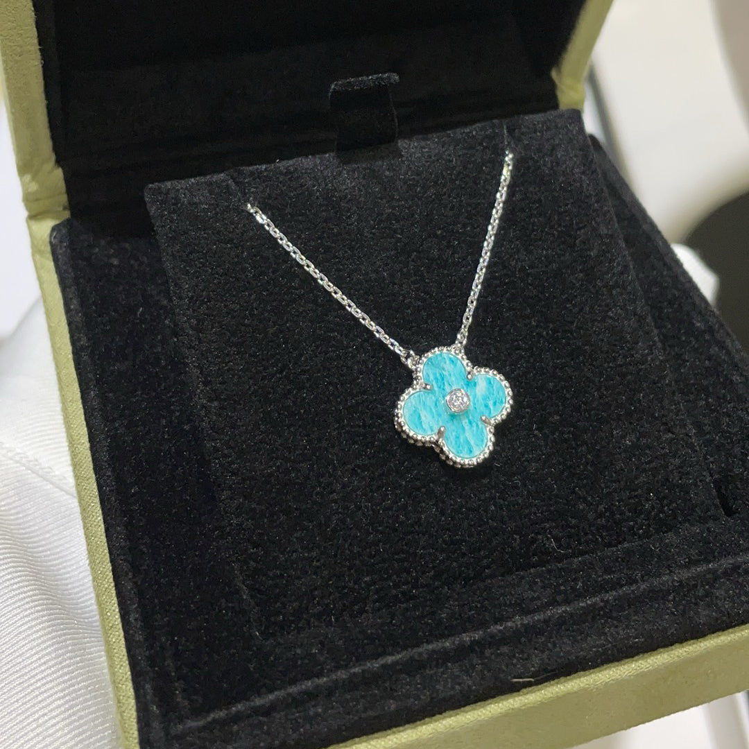 [Elowen jewels ]CLOVER 15MM DIAMANT SVRES PORZELLAN-HALSKETTE SILBER