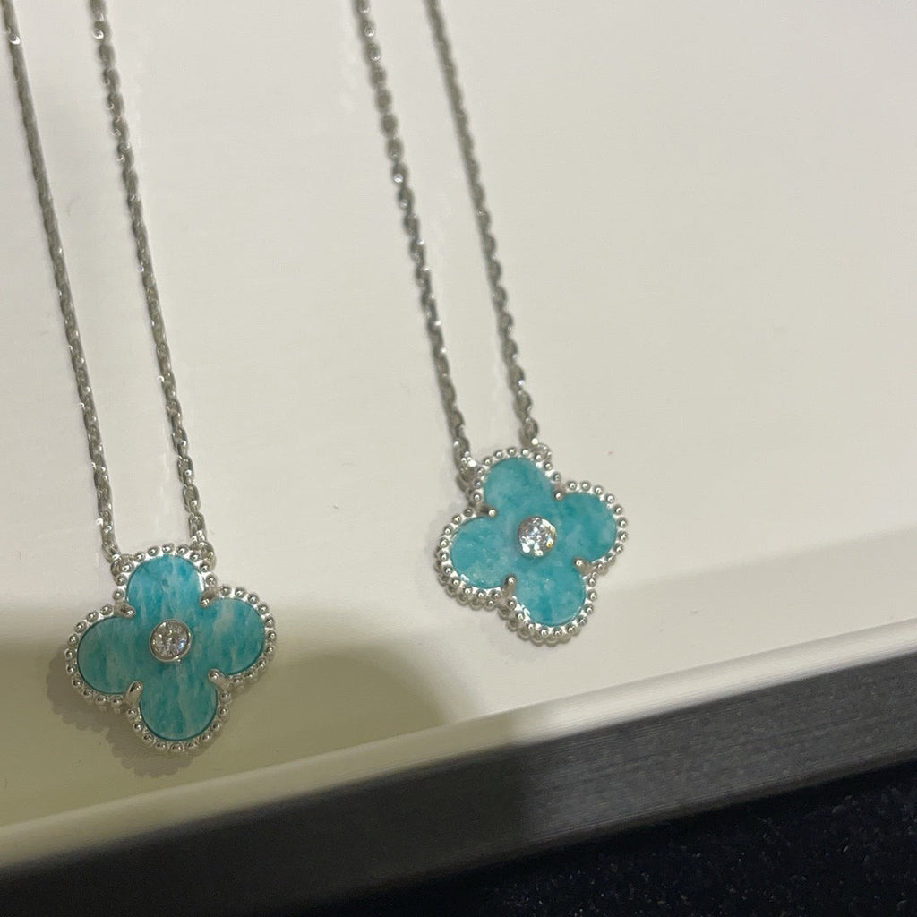 [Elowen jewels ]CLOVER 15MM DIAMANT SVRES PORZELLAN-HALSKETTE SILBER