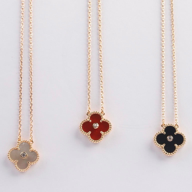 [Elowen jewels ]CLOVER 15MM DIAMOND CARNELIAN NECKLACE