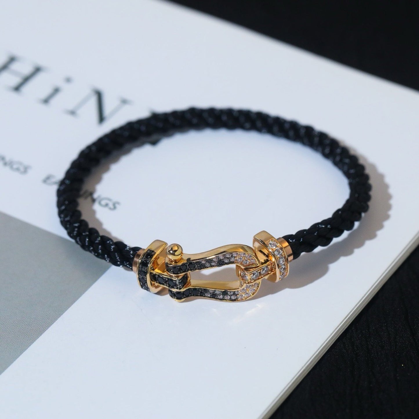 [Elowen Jewels]FORCE LARGE HORSESHOE BLACK WHITE DIAMOND BRACELET ROSE GOLD