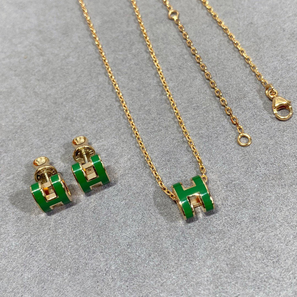 [Elowen jewels ]POP H GREEN NECKLACE SILVER AND GOLD