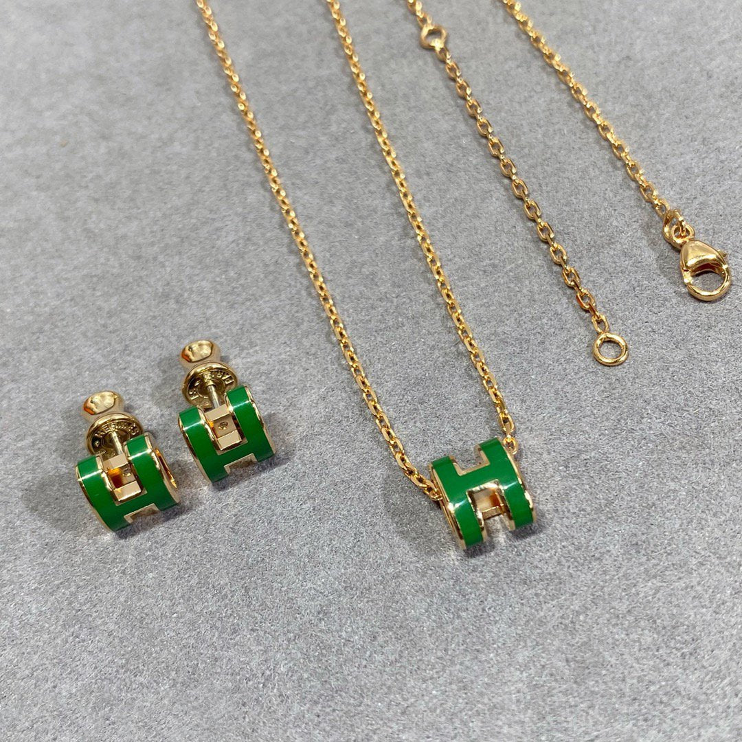 [Elowen jewels ]POP H グリーンネックレス シルバー＆ゴールド