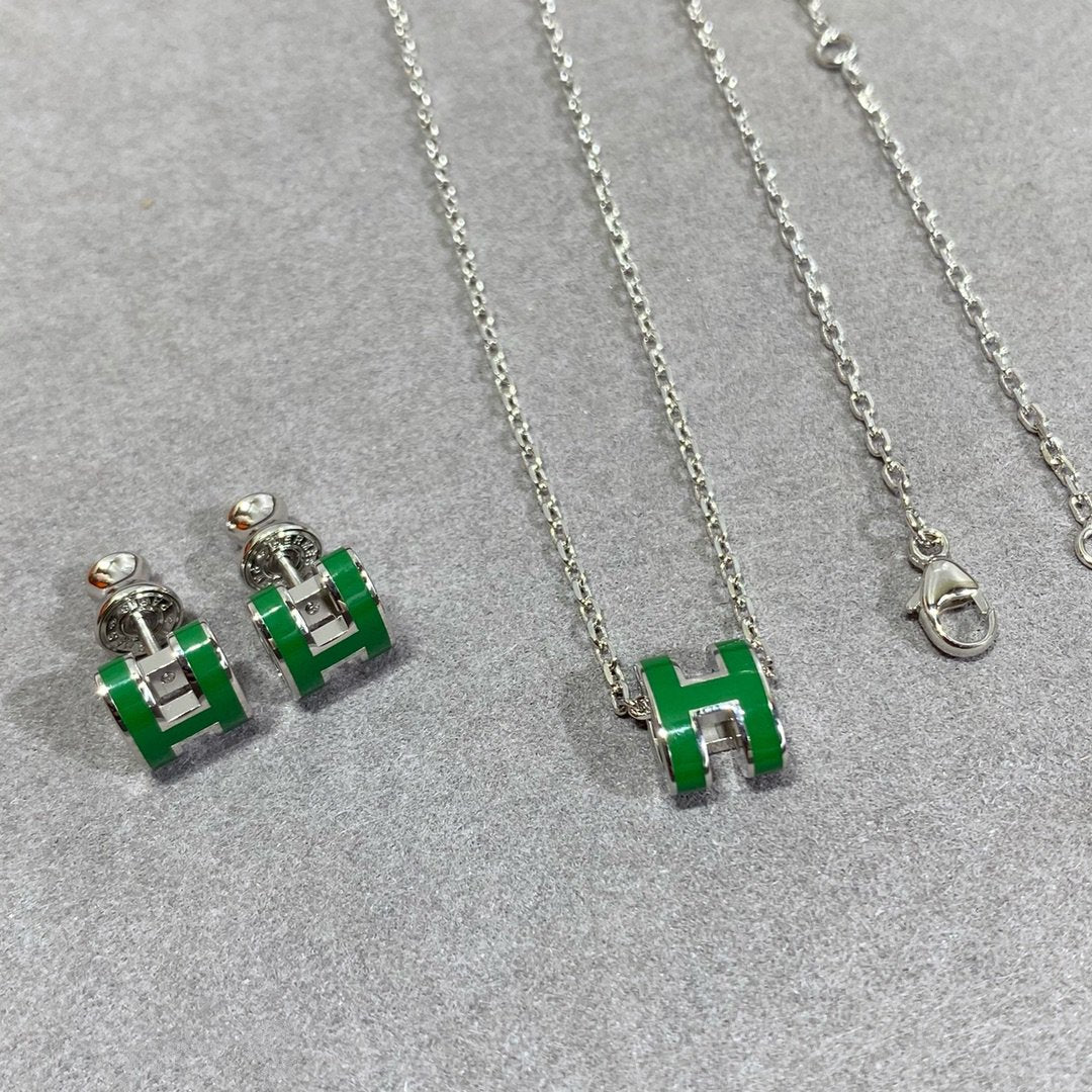 [Elowen jewels ]POP H GREEN NECKLACE SILVER AND GOLD