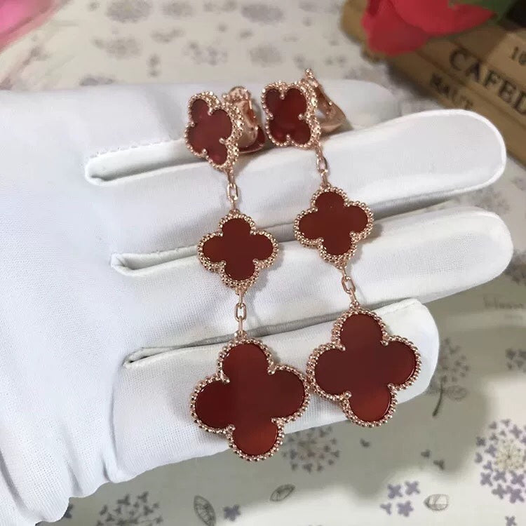 [Elowen jewels ]CLOVER 3 MOTIF CARNELIAN DROP EARRINGS