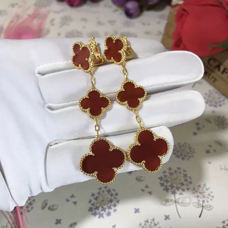 [Elowen jewels ]CLOVER 3 MOTIF CARNELIAN DROP EARRINGS