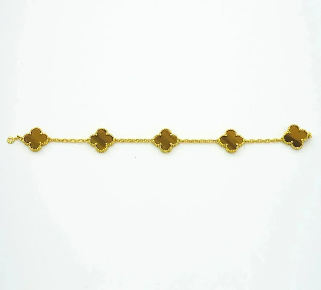 [Elowen jewels ] KOLLEKTION KLEEBLATT ARMBAND MIT 5 TIGERAUGE-MOTIVEN
